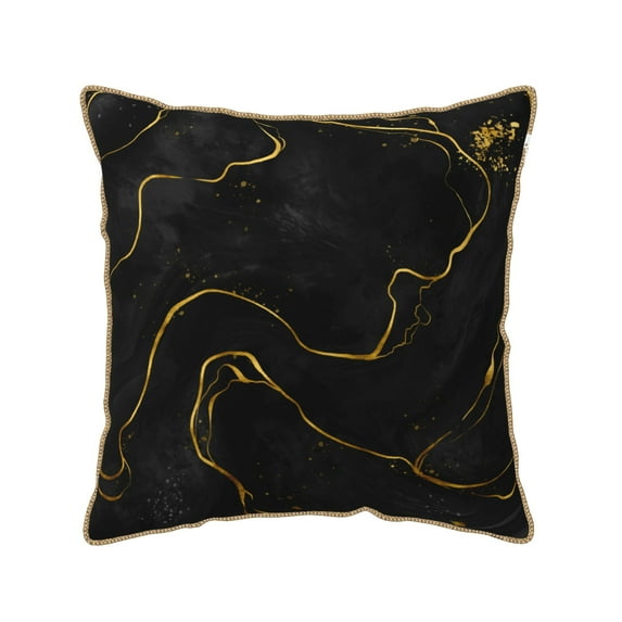 YFYANG Square Velvet Decorative Throw Pillow, 18"x18" Black and Gold Abstract Texture Pattern Sofa Bed Cushion Pillows