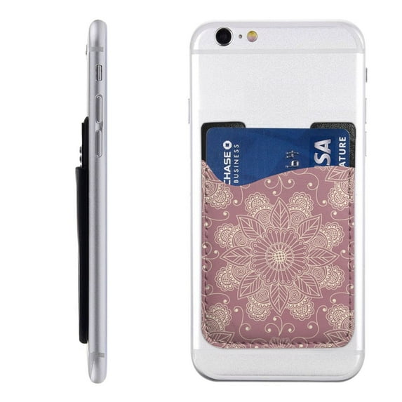 YFYANG Universal Adhesive Cell Phone Card Holder, Baroque Vintage Floral Texture Leather Cell Phone Wallet Sticker