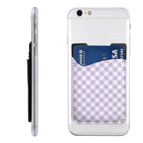 YFYANG Universal Adhesive Cell Phone Card Holder, Purple Vintage Plaid Texture Leather Cell Phone Wallet Sticker