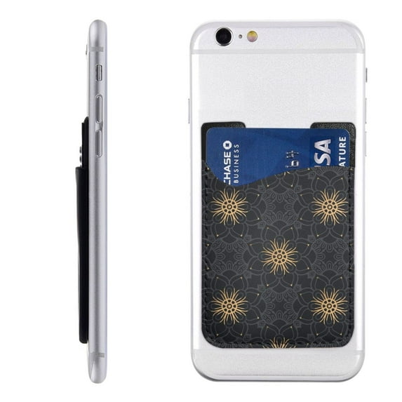 YFYANG Universal Adhesive Cell Phone Card Holder, Vintage Mandala Floral Texture Leather Cell Phone Wallet Sticker