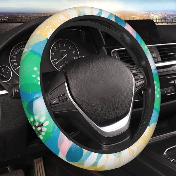 YFYANG Universal Elastic Abstract Watercolor Flowers Car Steering Wheel Cover, Non-Slip Sweat Absorbent