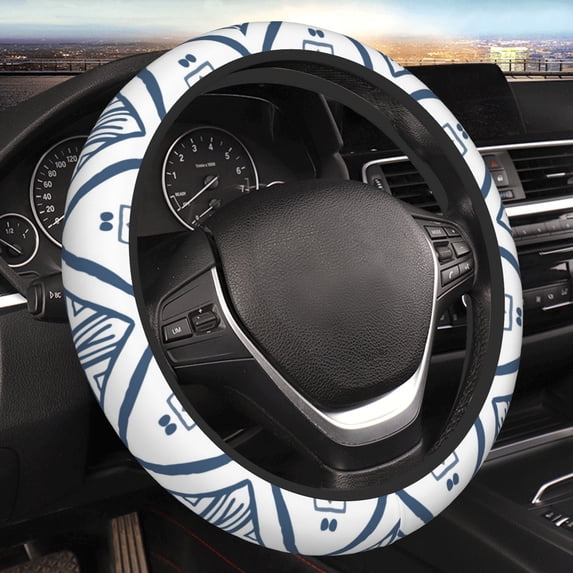 YFYANG Universal Elastic Blue Abstract Vintage Texture Car Steering Wheel Cover, Non-Slip Sweat Absorbent