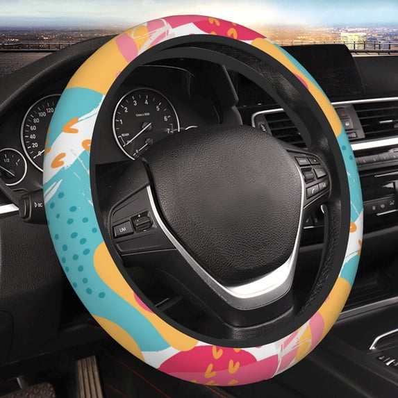 YFYANG Universal Elastic Colorful Abstract Graffiti Car Steering Wheel Cover, Non-Slip Sweat Absorbent