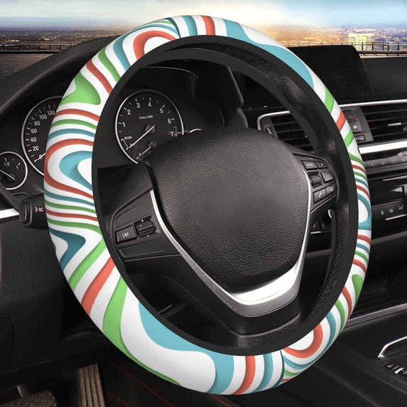 YFYANG Universal Elastic Colorful Abstract Stripe Swirls Car Steering Wheel Cover, Non-Slip Sweat Absorbent