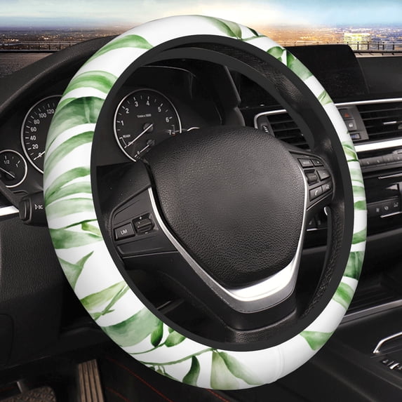 YFYANG Universal Elastic Green Watercolor Bamboo Texture Car Steering Wheel Cover, Non-Slip Sweat Absorbent