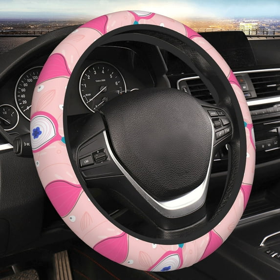 YFYANG Universal Elastic Pink Fruit Flower Doodle Car Steering Wheel Cover, Non-Slip Sweat Absorbent