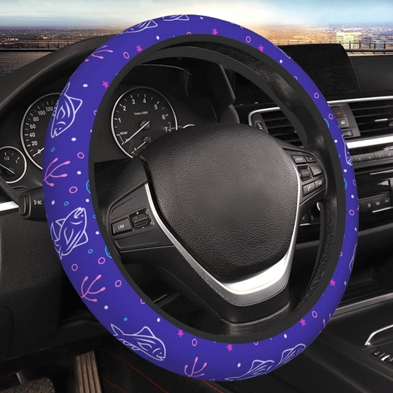 YFYANG Universal Elastic Purple Abstract Ocean Graffiti Car Steering Wheel Cover, Non-Slip Sweat Absorbent