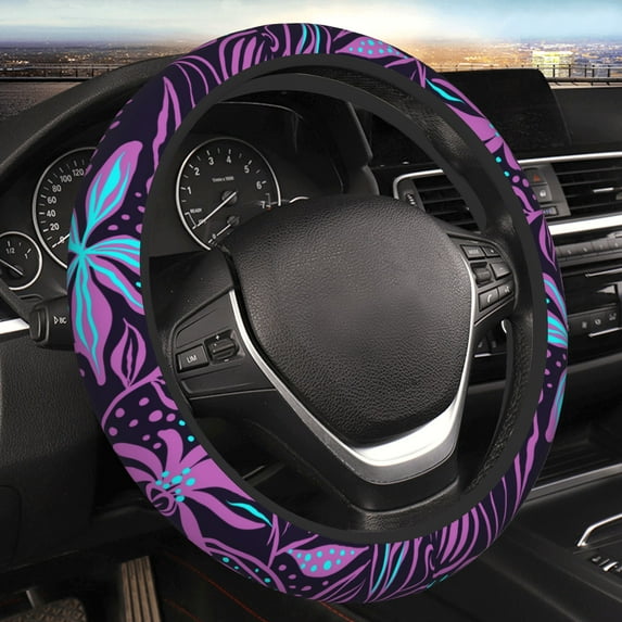 YFYANG Universal Elastic Purple Flower Texture Car Steering Wheel Cover, Non-Slip Sweat Absorbent