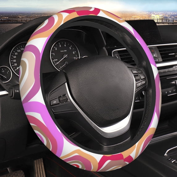YFYANG Universal Elastic Retro Abstract Circle Pattern Car Steering Wheel Cover, Non-Slip Sweat Absorbent