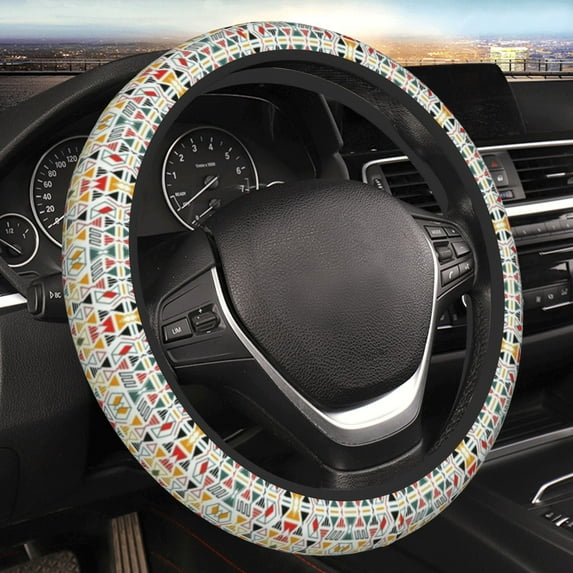 YFYANG Universal Elastic Vintage Abstract Geometry Car Steering Wheel Cover, Non-Slip Sweat Absorbent