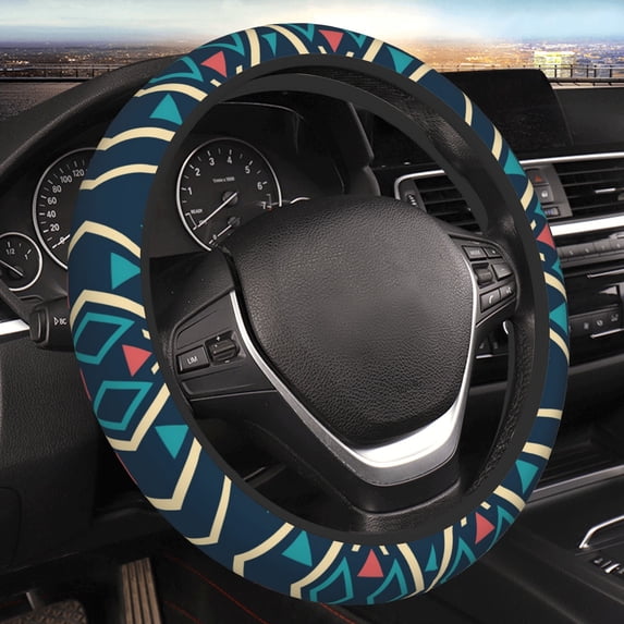 YFYANG Universal Elastic Vintage Blue Decorative Stripes Car Steering Wheel Cover, Non-Slip Sweat Absorbent
