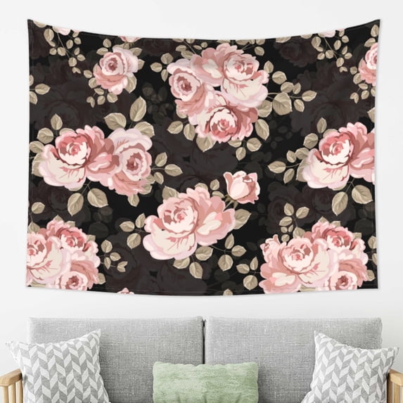 YFYANG Vintage Pink Rose Pattern Tapestry, Bedroom Dormitory Living Room Decoration Tapestrys Wall Hanging , 80 x 60 in
