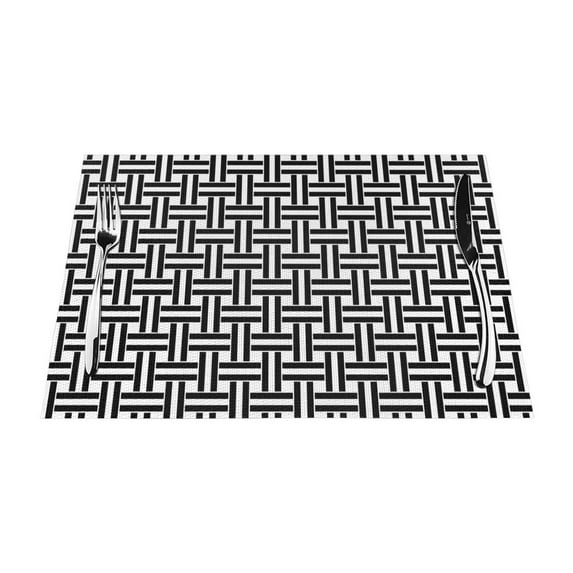 YFYANG Washable Heat-Resistant Placemats, 70% PVC/30% Polyester, Black and White Stripes Kitchen Table Mat, 12" x 18" 1 Piece