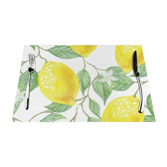 YFYANG Washable Heat-Resistant Placemats, 70% PVC/30% Polyester, Fruit Lemon Art Pattern Kitchen Table Mat, 12" x 18" 1 Piece