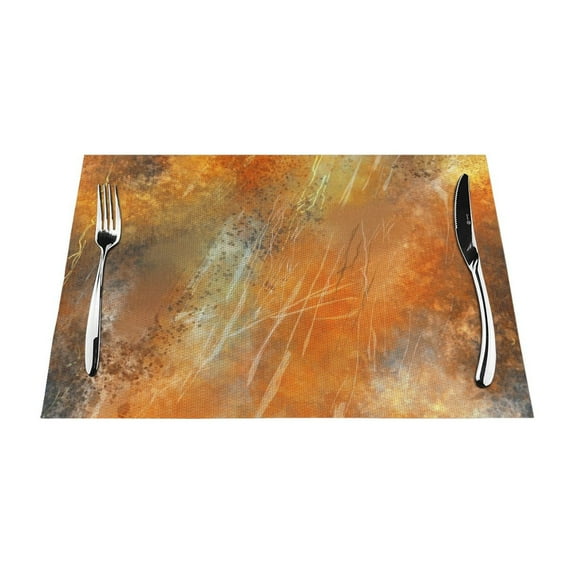 YFYANG Washable Heat-Resistant Placemats, 70% PVC/30% Polyester, Orange Vintage Texture Kitchen Table Mat, 12" x 18" 6 Piece