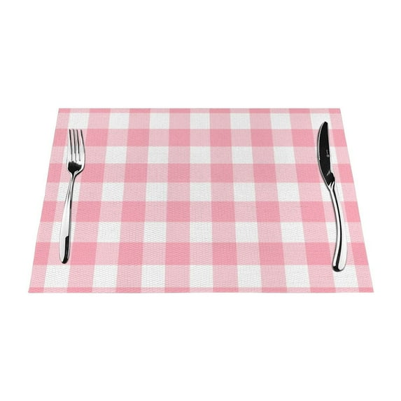 YFYANG Washable Heat-Resistant Placemats, 70% PVC/30% Polyester, Pink Plaid Pattern Kitchen Table Mat, 12" x 18" 1 Pcs