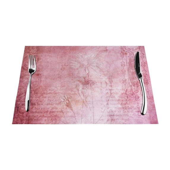 YFYANG Washable Heat-Resistant Placemats, 70% PVC/30% Polyester, Pink Vintage Pattern Kitchen Table Mat, 12" x 18" 4 Piece