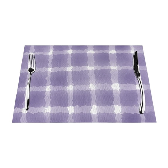 YFYANG Washable Heat-Resistant Placemats, 70% PVC/30% Polyester, Purple Abstract Watercolor Plaid Kitchen Table Mat, 12" x 18" 1 Pcs