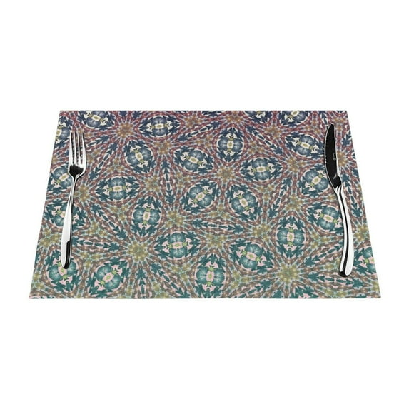 YFYANG Washable Heat-Resistant Placemats, 70% PVC/30% Polyester, Retro Abstract Floral Kitchen Table Mat, 12" x 18" 1 Piece