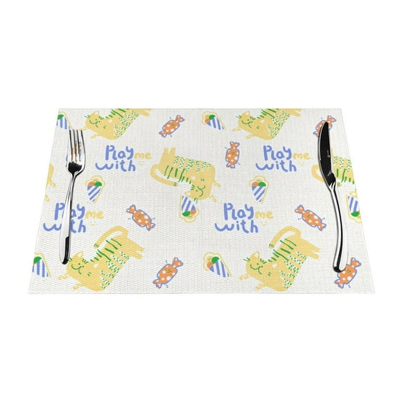 YFYANG Washable Heat-Resistant Placemats, 70% PVC/30% Polyester, Yellow Cartoon Cat Kitchen Table Mat, 12" x 18" 1 Pcs