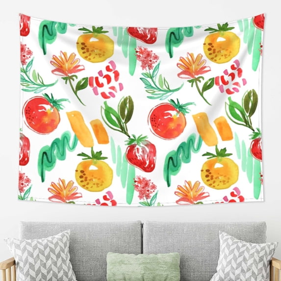 YFYANG Watercolor Flower Fruit Doodle Tapestry, Bedroom Dormitory Living Room Decoration Tapestrys Wall Hanging , 80 x 60 in