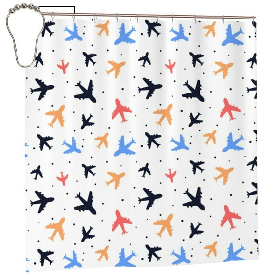 YFYANG Waterproof Bathroom Shower Curtain, Aircraft Graffiti Shower Curtain Set with Hooks, Home Bathroom Tub Decor - 72 "x72", Iron Hooks