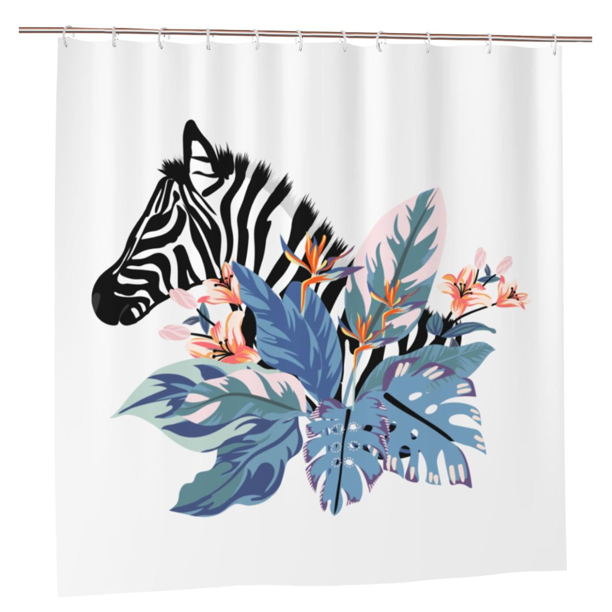 YFYANG Waterproof Bathroom Shower Curtain, Zebra Plant Pattern Shower ...