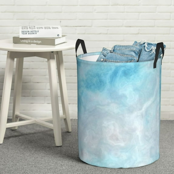 YFYANG Waterproof Laundry Hamper, Blue Dream Texture Laundry Basket Oxford Fabric with Handle Foldable, M
