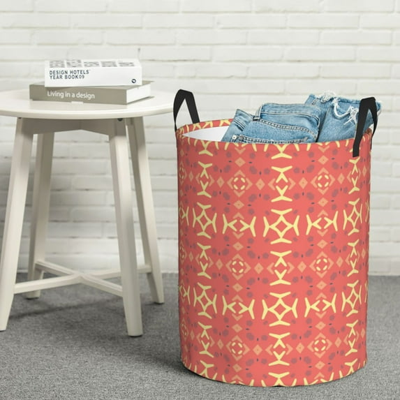 YFYANG Waterproof Laundry Hamper, Red Abstract Geometric Art Laundry Basket Oxford Fabric with Handle Foldable, S