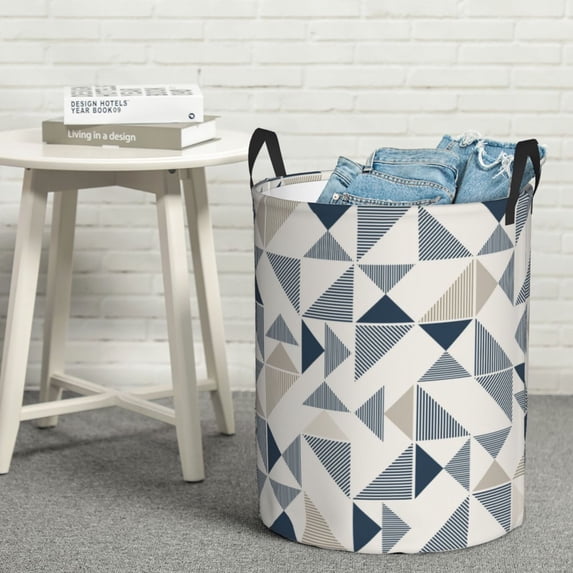 YFYANG Waterproof Laundry Hamper, Triangle Striped Abstract Pattern Laundry Basket Oxford Fabric with Handle Foldable, S