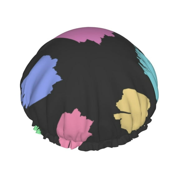 YFYANG Women's Double Waterproof Shower Cap, Simple Watercolor Art Reusable Hair Cap for All Hair Styles and Head Sizes