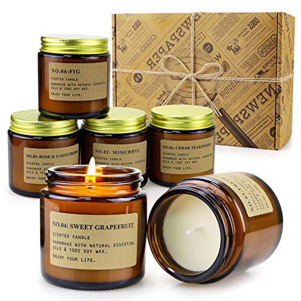 Amber Jar Soy Wax Scented Candle Set, 6-Pack