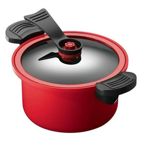 YFind 3.5L Kitchen Vacuum Pressure Soup Pot Non-stick Microwave Cookware, Stew Pot,Red 24cm