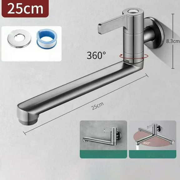 YFind Extended Wall Mounted Single Cold Kitchen Sink Mop Pool Faucet Rotatable,25cm
