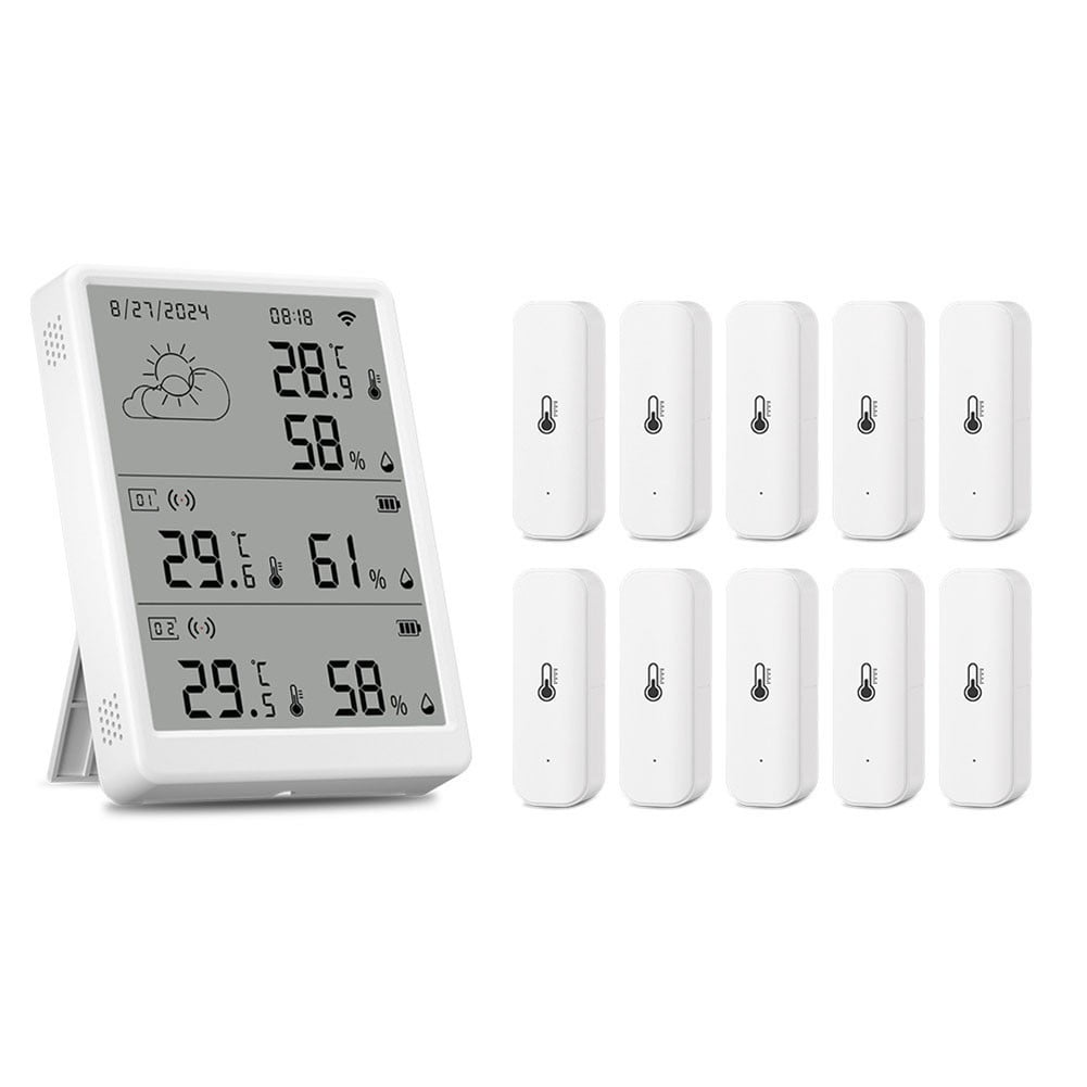 YFind for Tuya WiFi RF433 Temperature Humidity Sensor LCD Screen Station 100 m Range,1*Monitoer+10*Sensor