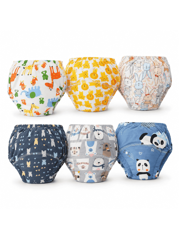 Toddler Potty Training Underwear, 6-Pack Washable Cotton Training Pants for Boys & Girls, Soft Reusable Underwear, Sizes S–L