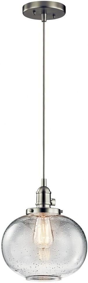 Avery 9.75" Brushed Nickel Mini Pendant with Clear Seeded Glass