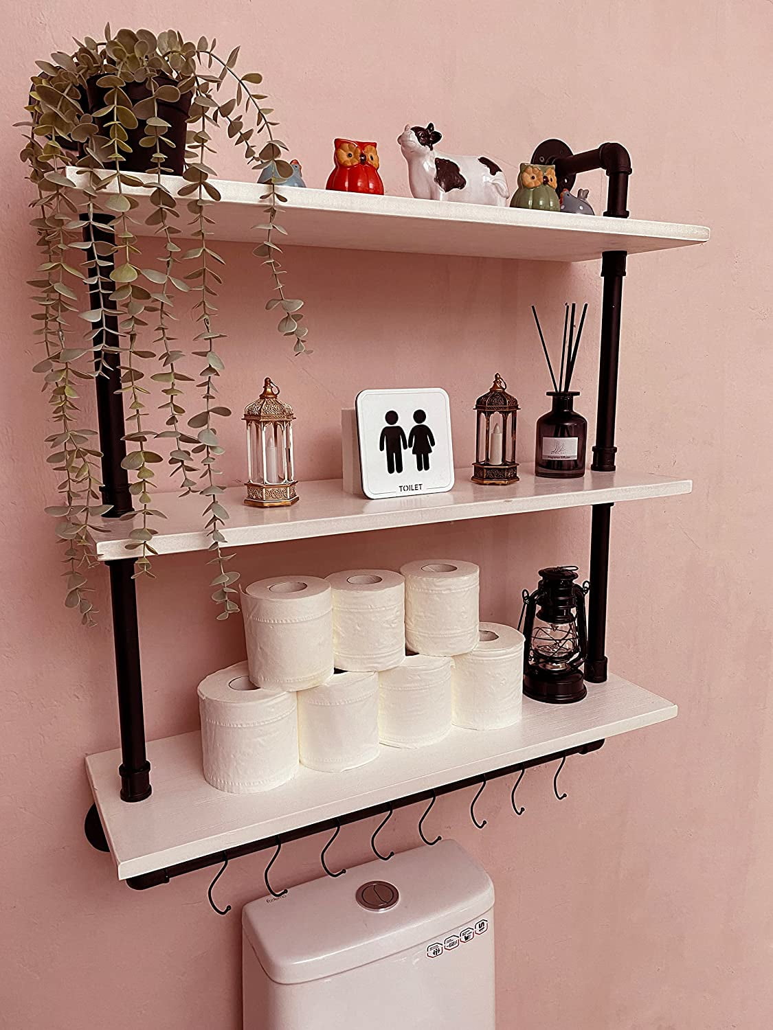 YGDU Industrial Pipe Shelving Bathroom Pipe Shelves with Towel Bar,3