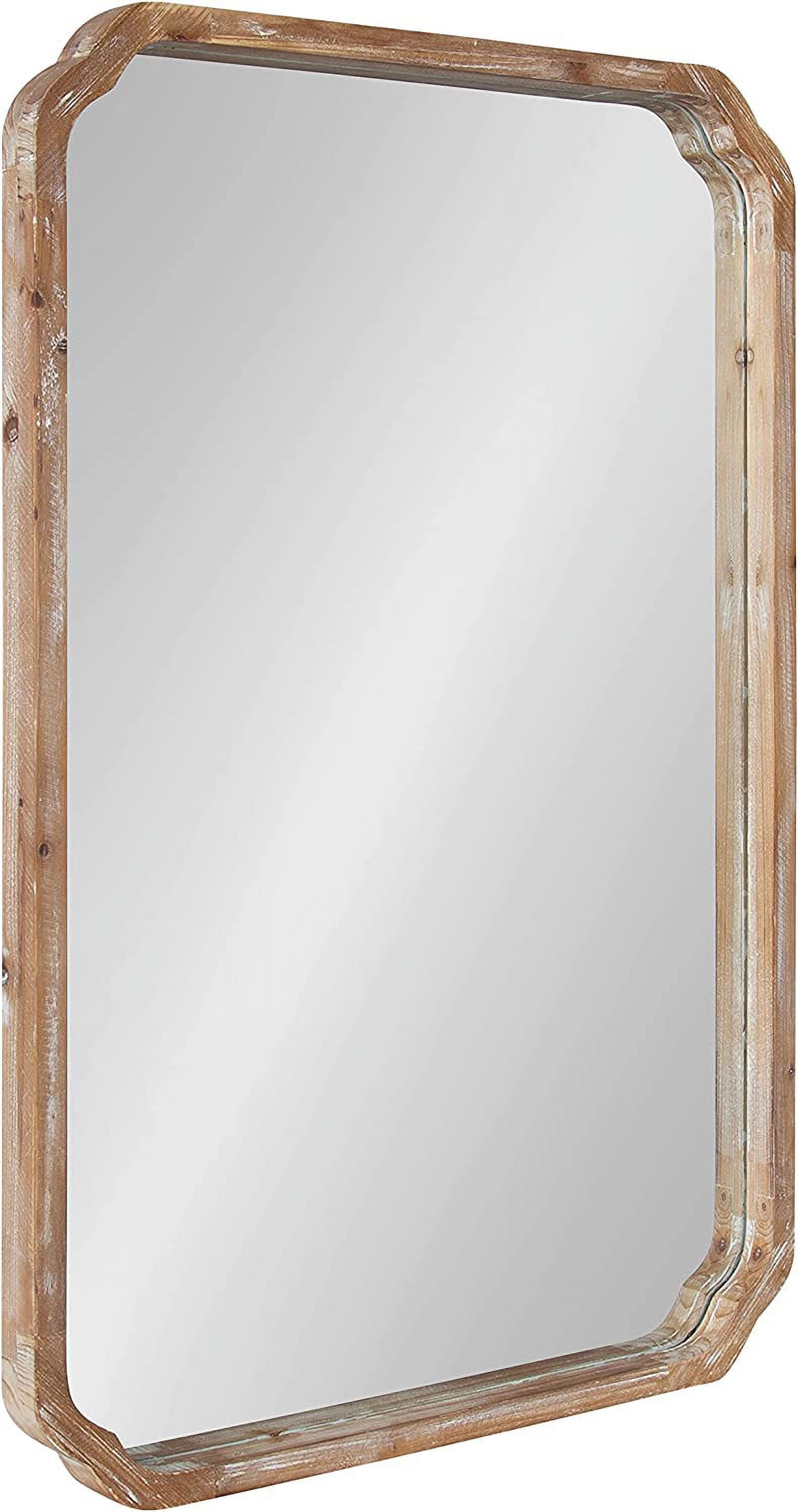 Rustic Brown Rectangular Wood Wall Mirror with Scalloped Corners