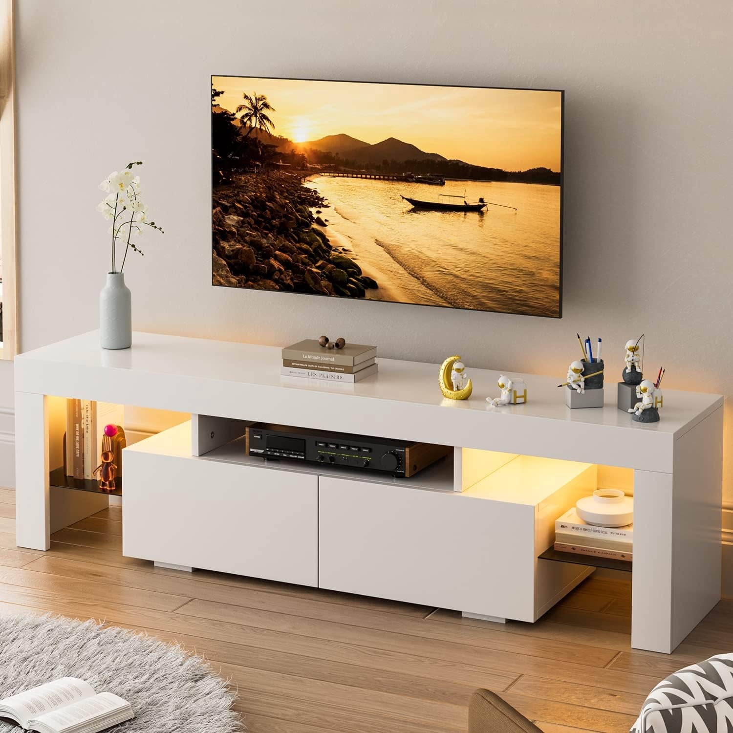 YGDU Modern LED TV Stand for Televisions up to 70 Inch with Glass