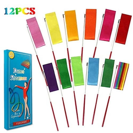 YGEOMER 12Pieces Rhythmic Dance Ribbons Gymnastics Ribbon Streamers Dancing Streamers, Rotating Baton, For Artistic Dancing