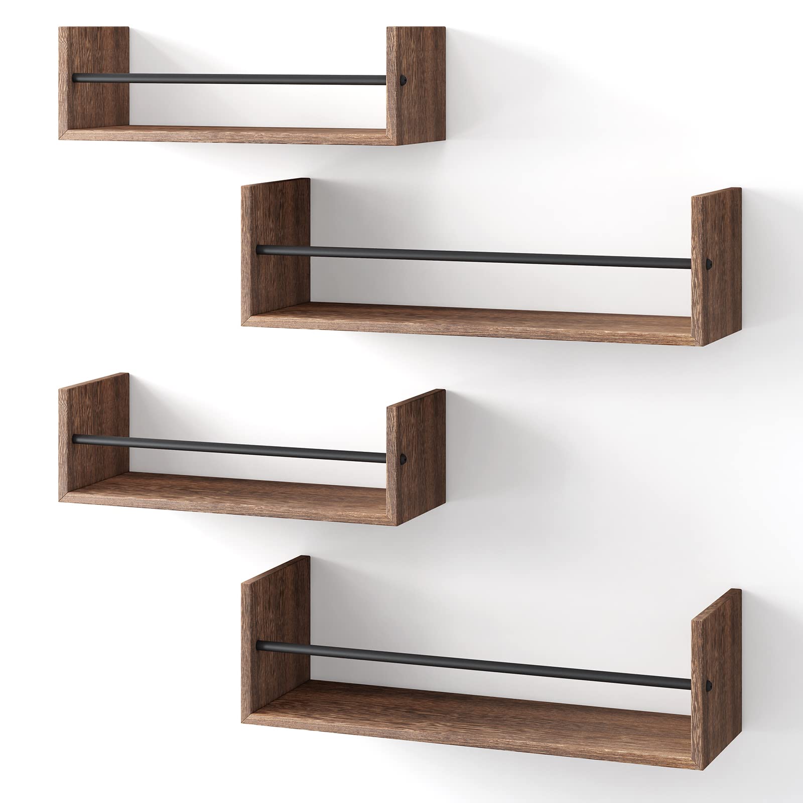 YGEOMER 4 Set Floating Wall Shelves, Nursery Book Shelf, Wall Mounted