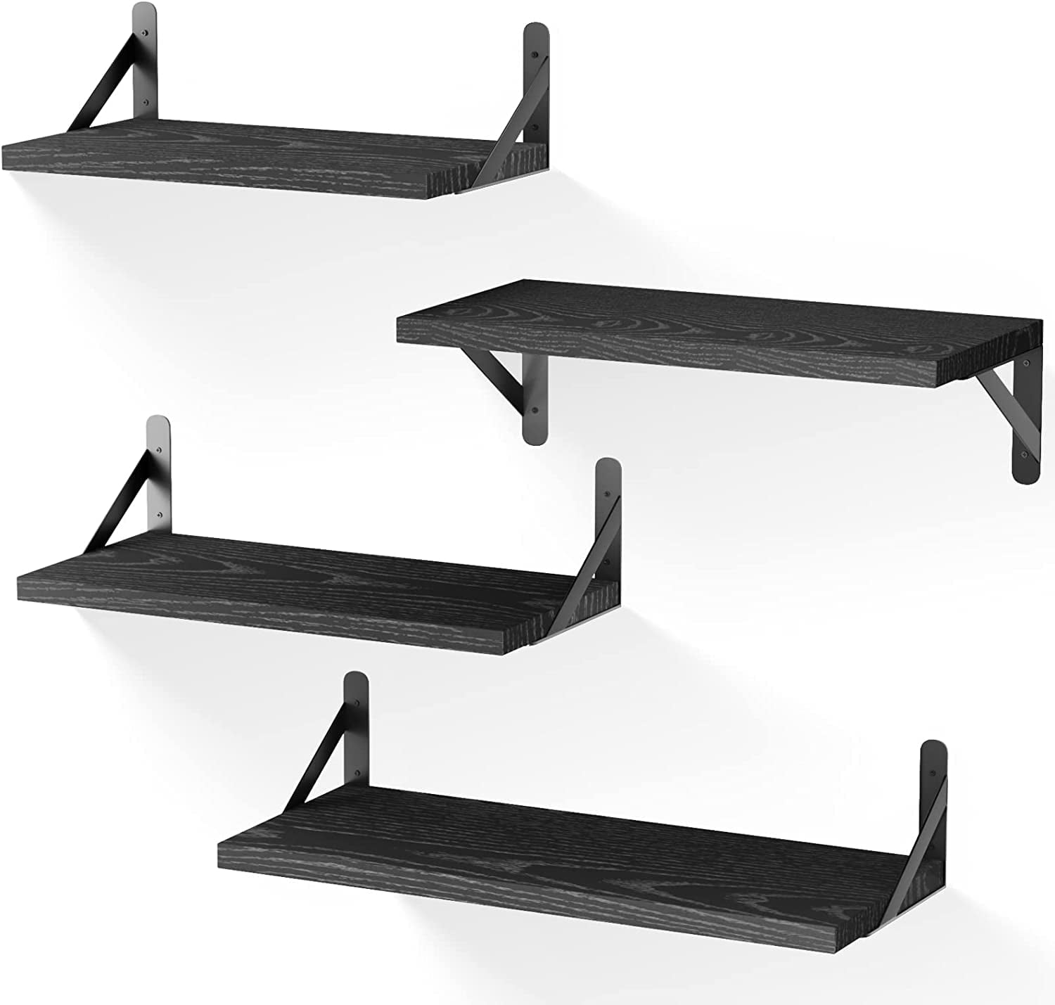 YGEOMER Black Floating Shelves, Set of 4, Hanging Shelf for Wall Decor