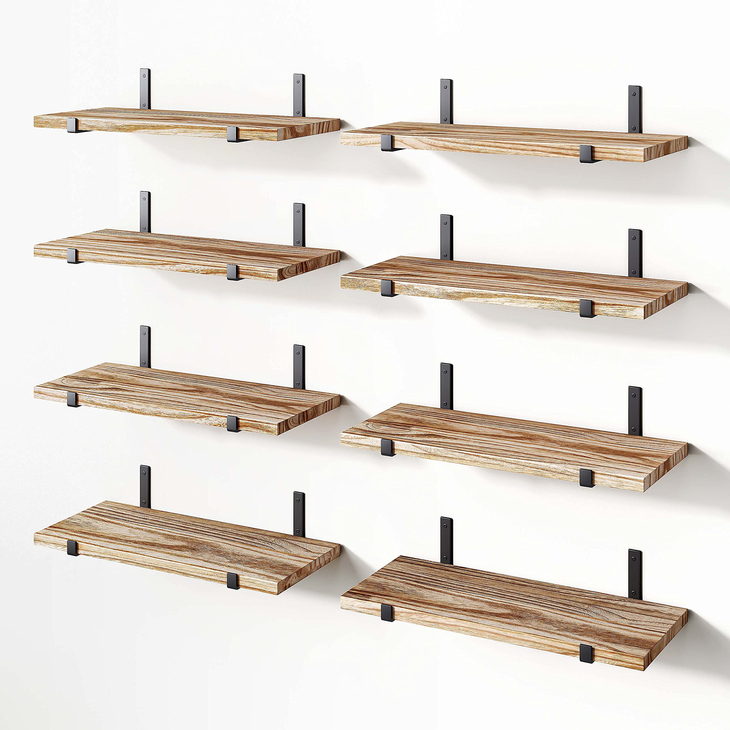 YGEOMER Floating Shelves, Set of 8, Rustic Wall Shelves, Wood Floating