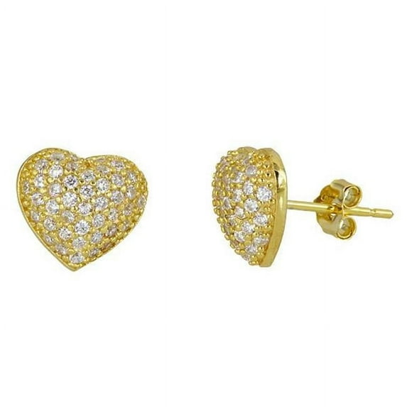 YGI Group SSE148 Sterling Silver Heart Micropave Stud Earring - 18K Gold Plated