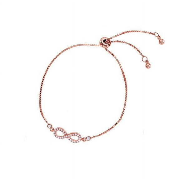 YGI SZB4588R2W Sterling Silver Rose Round Cubic Zirconia Infinity Adjustable Bracelet