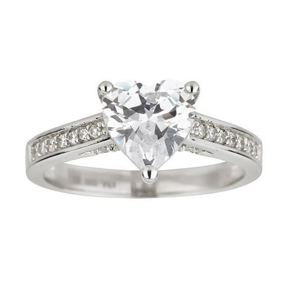 YGI SZR4241W2W-08 Sterling Silver Rhodium 8 mm. Heart Cut Engagement Ring, Size - 8