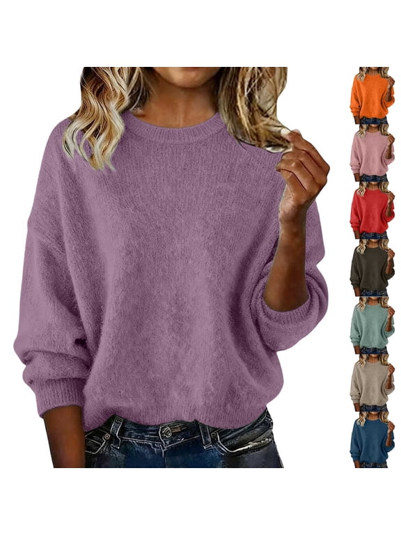 Plus Size Crewneck Sweaters for Women Oversized Solid Knit Pullover Loose Fit Casual Trendy Long Sleeve Basic Office Stretchable Tops