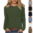 thumbnail image 1 of YGJTJYD Women's Waffle Knit Crewneck Long Sleeve Top with Chest Pocket Basic Casual Fall Layering Tee, 1 of 8