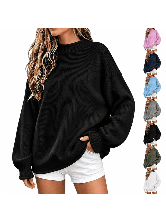 Womens Oversized Roll Neck Ribbed Knit Sweaters Chunky Loose Fit Long Sleeve Warm Solid Pullover Trendy Casual Work Daily Plus Size Tops